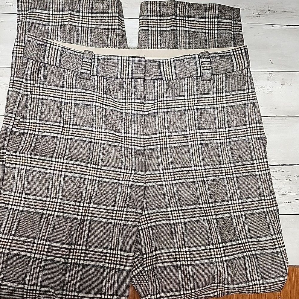 Massimo Dutti Plaid High Rise Flat Front Dress Pants Trousers Size 8